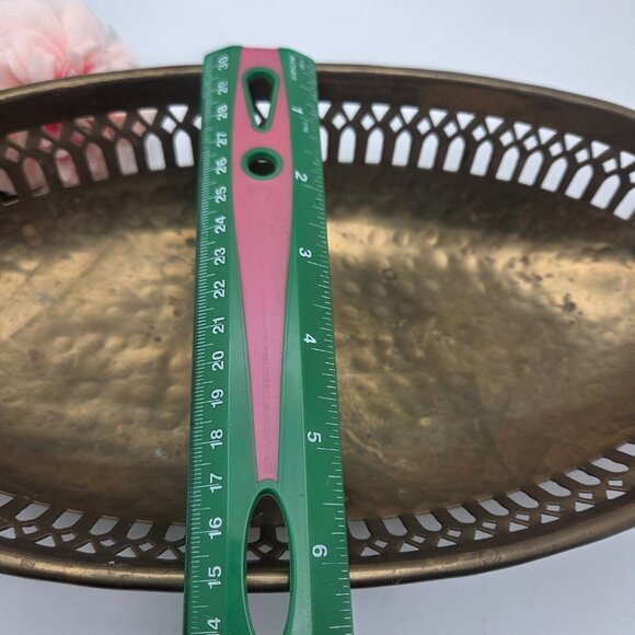 Vintage Brass Oval Shaped Bowl Vanity Tray  Reticulated Design Footed MCM - Picture 11 of 12